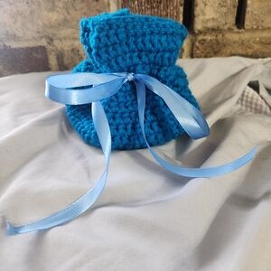 Handmade Blue Crochet Pouch with Ribbon